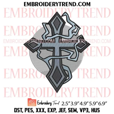 Christian Cross Embroidery Design, Lightning Cross Machine Embroidery Digitized Pes Files