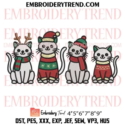 Christmas Cats Embroidery Design, Cat Lover Christmas Gift Machine Embroidery Digitized Pes Files