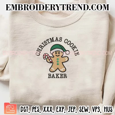 Christmas Cookie Baker Embroidery Design, Christmas Funny Machine Embroidery Digitized Pes Files