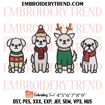 Christmas Dogs Embroidery Design, Dog Lover Christmas Gift Machine Embroidery Digitized Pes Files