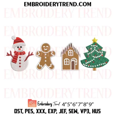 Christmas Gingerbread Cookies Embroidery Design, Christmas Family Gift Machine Embroidery Digitized Pes Files