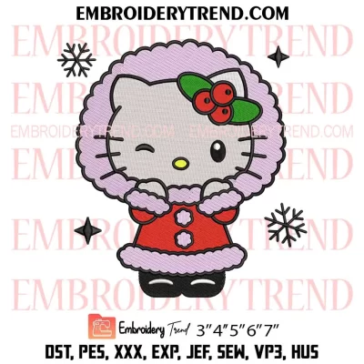 Christmas Hello Kitty Embroidery Design, Cute Kitty Machine Embroidery Digitized Pes Files