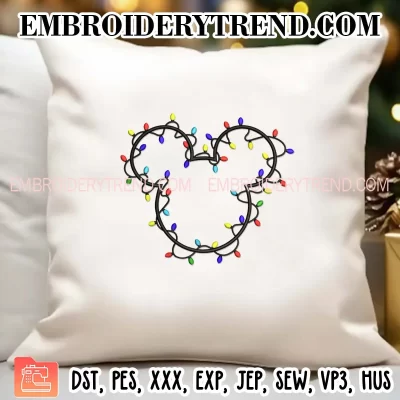 Bundle Christmas Lights Mickey Minnie Head Embroidery Design, Couple Disney Christmas Machine Embroidery Digitized Pes Files