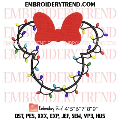 Christmas Lights Minnie Head Embroidery Design, Disney Lights Head Mouse Machine Embroidery Digitized Pes Files