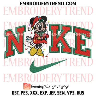 Christmas Lights Minnie x Nike Embroidery Design, Disney Christmas Gifts Machine Embroidery Digitized Pes Files