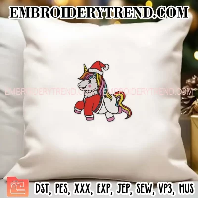 Christmas Santa Unicorn Embroidery Design, Cute Santa Unicorn Machine Embroidery Digitized Pes Files