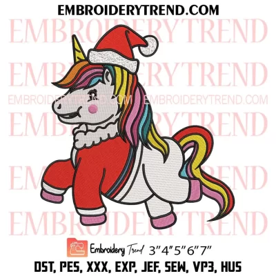 Christmas Santa Unicorn Embroidery Design, Cute Santa Unicorn Machine Embroidery Digitized Pes Files