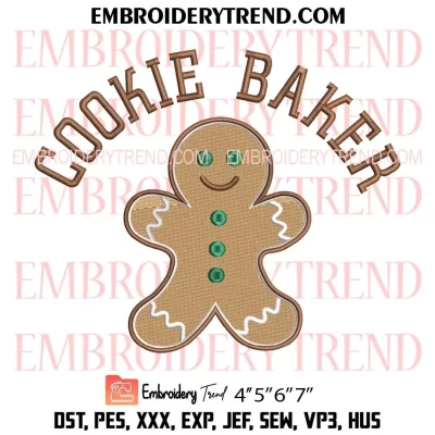 Cookie Baker Embroidery Design, Christmas Gingerbread Machine Embroidery Digitized Pes Files