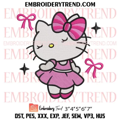 Coquette Bow Hello Kitty Embroidery Design, Cute Hello Kitty Gift for Girl Machine Embroidery Digitized Pes Files