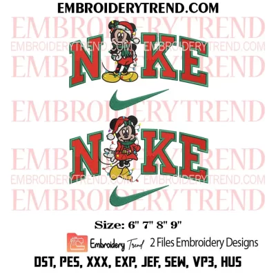 Couple Nike Mickey Minnie Lights Christmas Embroidery Design, Disney Christmas Bundle Machine Embroidery Digitized Pes Files