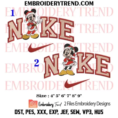 Couple Nike Mickey And Minnie Christmas Embroidery Design, Bundle Disney Christmas Machine Embroidery Digitized Pes Files