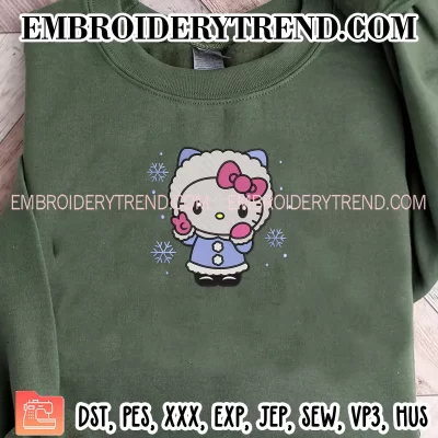 Cute Hello Kitty Winter Embroidery Design, Hello Kitty Christmas Machine Embroidery Digitized Pes Files