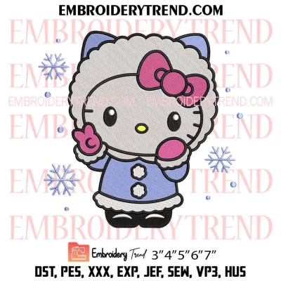 Cute Hello Kitty Winter Embroidery Design, Hello Kitty Christmas Machine Embroidery Digitized Pes Files