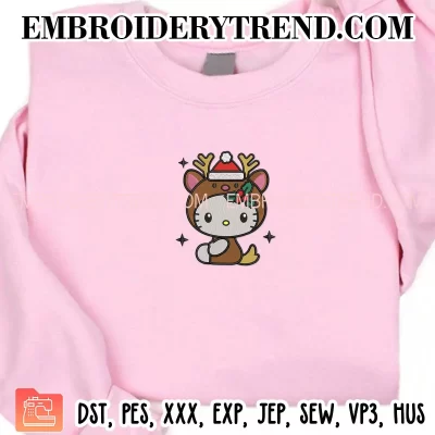 Cute Kitty Christmas Reindeer Embroidery Design, Hello Kitty Sanrio Christmas Machine Embroidery Digitized Pes Files