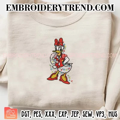 Daisy Duck Christmas Lights Embroidery Design, Santa Daisy Duck Disney Machine Embroidery Digitized Pes Files