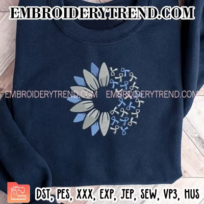 Diabetes Awareness Sunflower Ribbon Embroidery Design, Diabetes Sunflower Machine Embroidery Digitized Pes Files