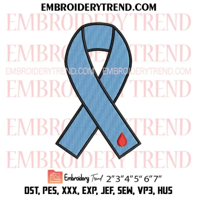 Diabetes Blue Ribbon Embroidery Design, Diabetes Awareness Machine Embroidery Digitized Pes Files