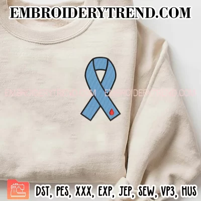 Diabetes Blue Ribbon Embroidery Design, Diabetes Awareness Machine Embroidery Digitized Pes Files