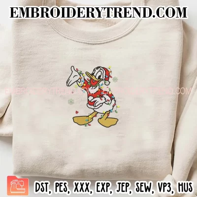 Donald Duck Christmas Lights Embroidery Design, Santa Donald Duck Disney Machine Embroidery Digitized Pes Files