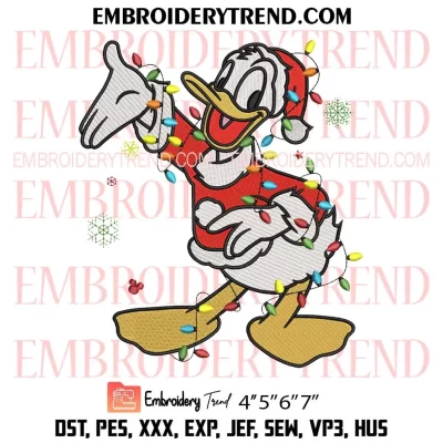 Donald Duck Christmas Lights Embroidery Design, Santa Donald Duck Disney Machine Embroidery Digitized Pes Files