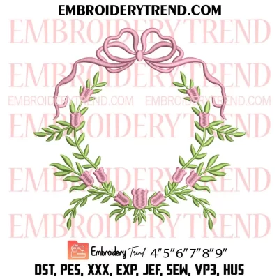 Floral Leaf with Bow Frame Banner Embroidery Design, Frame Monogram Machine Embroidery Digitized Pes Files