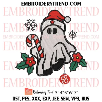 Ghost Xmas Embroidery Design, Cute Christmas Machine Embroidery Digitized Pes Files