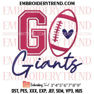 Go Giants Football Embroidery Design, New York Giants Machine Embroidery Digitized Pes Files