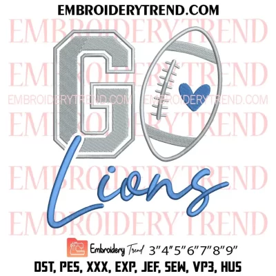 Go Lions Football Embroidery Design, Detroit Lions Machine Embroidery Digitized Pes Files