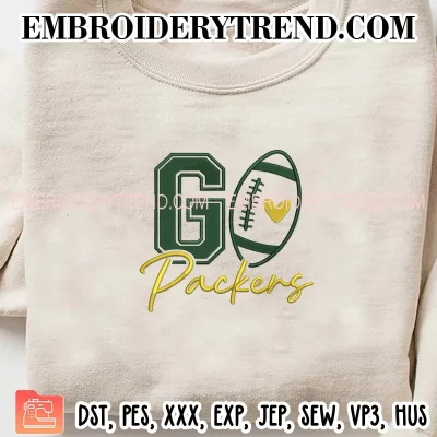 Go Packers Football Embroidery Design, Green Bay Packers Machine Embroidery Digitized Pes Files