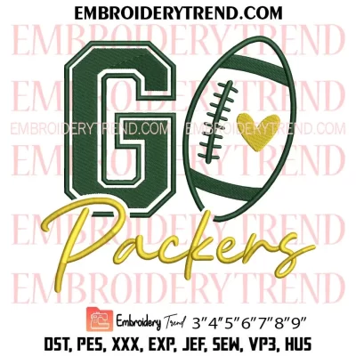 Go Packers Football Embroidery Design, Green Bay Packers Machine Embroidery Digitized Pes Files