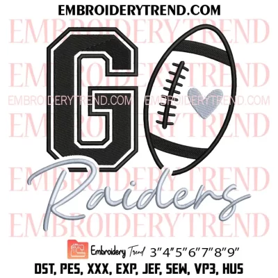 Go Raiders Football Embroidery Design, Las Vegas Raiders Machine Embroidery Digitized Pes Files