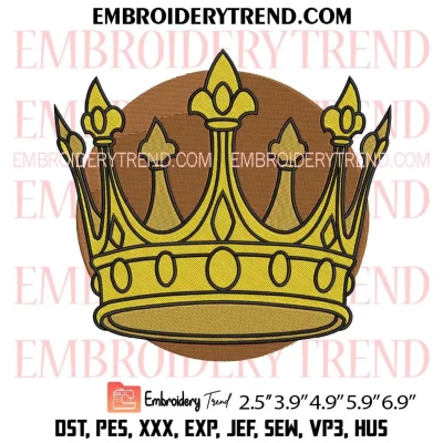 Golden Crown Embroidery Design, King Crown Golden Machine Embroidery Digitized Pes Files