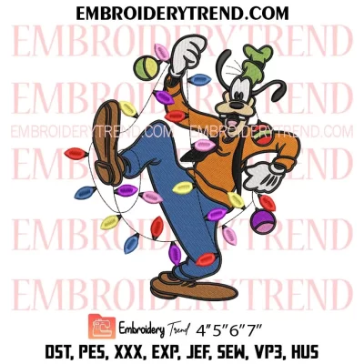 Goofy Christmas Lights Embroidery Design, Santa Goofy Disney Machine Embroidery Digitized Pes Files