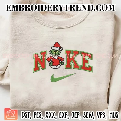 Grinch Boy Christmas x Nike Embroidery Design, Santa Hat Grinch Machine Embroidery Digitized Pes Files