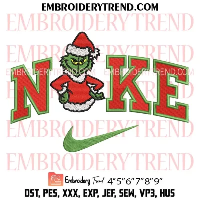 Grinch Boy Christmas x Nike Embroidery Design, Santa Hat Grinch Machine Embroidery Digitized Pes Files