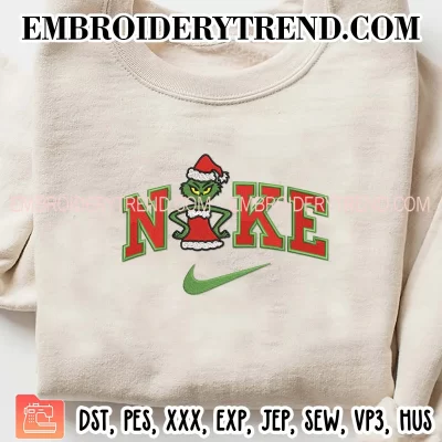 Grinch Girl Christmas x Nike Embroidery Design, Santa Hat Grinch Machine Embroidery Digitized Pes Files