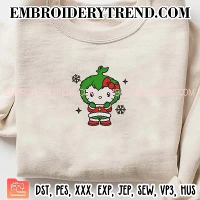 Hello Kitty Baby Grinch Embroidery Design, Kitty Christmas Machine Embroidery Digitized Pes Files