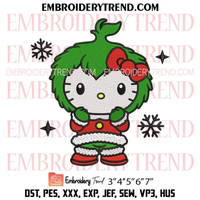 Hello Kitty Baby Grinch Embroidery Design, Kitty Christmas Machine Embroidery Digitized Pes Files