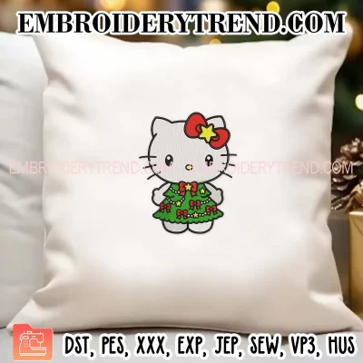 Hello Kitty Christmas Tree Embroidery Design, Cute Hello Kitty Gift Machine Embroidery Digitized Pes Files