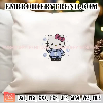 Hello Kitty Cozy Sweater Embroidery Design, Kitty Christmas Machine Embroidery Digitized Pes Files