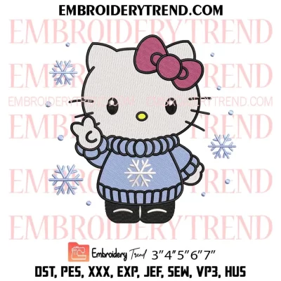 Hello Kitty Cozy Sweater Embroidery Design, Kitty Christmas Machine Embroidery Digitized Pes Files