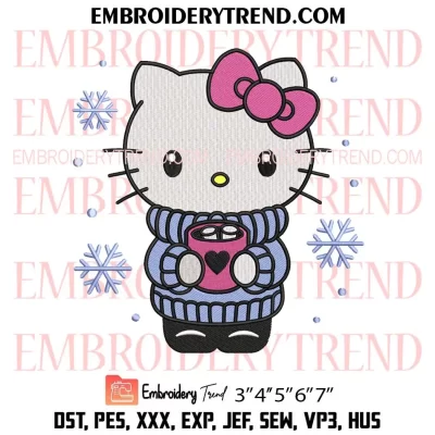 Hello Kitty Hot Chocolate Embroidery Design, Hello Kitty Cafe Machine Embroidery Digitized Pes Files