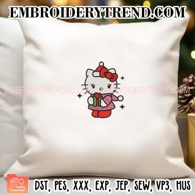 Hello Kitty Merry Christmas Embroidery Design, Cute Kitty Xmas Machine Embroidery Digitized Pes Files