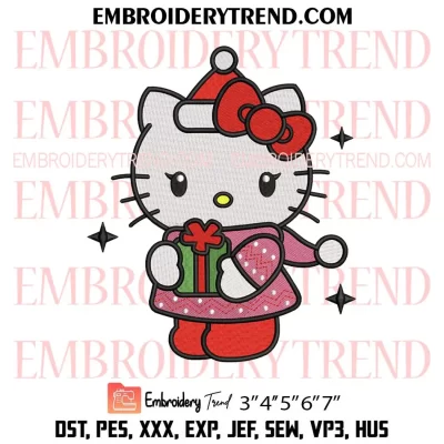 Hello Kitty Merry Christmas Embroidery Design, Cute Kitty Xmas Machine Embroidery Digitized Pes Files