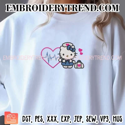 Hello Kitty Nurse Embroidery Design, Nurses Day Machine Embroidery Digitized Pes Files