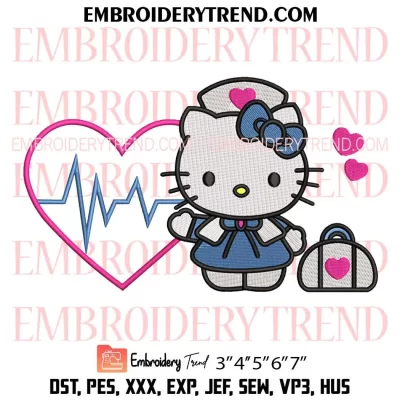 Hello Kitty Nurse Embroidery Design, Nurses Day Machine Embroidery Digitized Pes Files