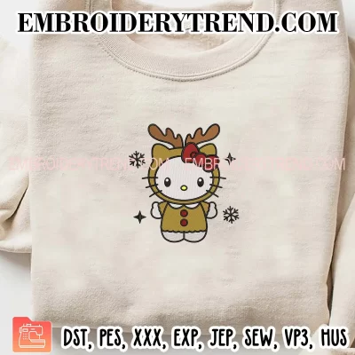 Hello Kitty Reindeer Embroidery Design, Sanrio Christmas Machine Embroidery Digitized Pes Files