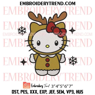 Hello Kitty Reindeer Embroidery Design, Sanrio Christmas Machine Embroidery Digitized Pes Files