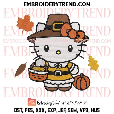 Hello Kitty Thanksgiving Embroidery Design, Kitty Happy Thanksgiving Machine Embroidery Digitized Pes Files