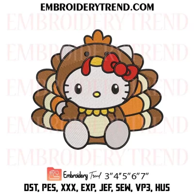 Hello Kitty Turkey Embroidery Design, Hello Kitty Thanksgiving Machine Embroidery Digitized Pes Files